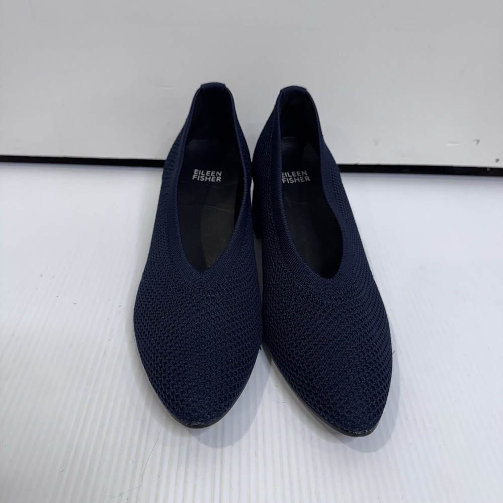Eileen Fisher Womens 8.5 Navy Knit Block Heel Pumps Pointed Toe Shoes